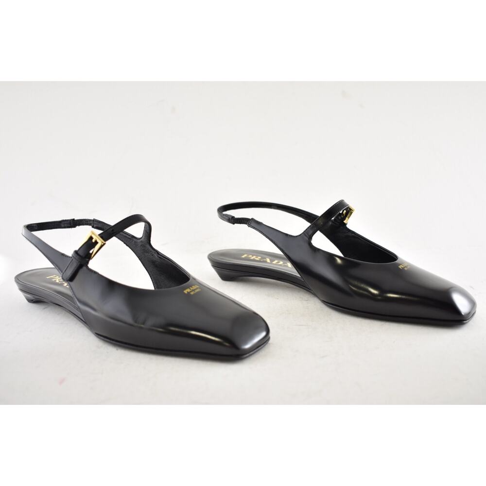 Prada Black Leather Square Toe Mary Jane Slingback Ballerina Ballet Flat 36 - Picture 4 of 16